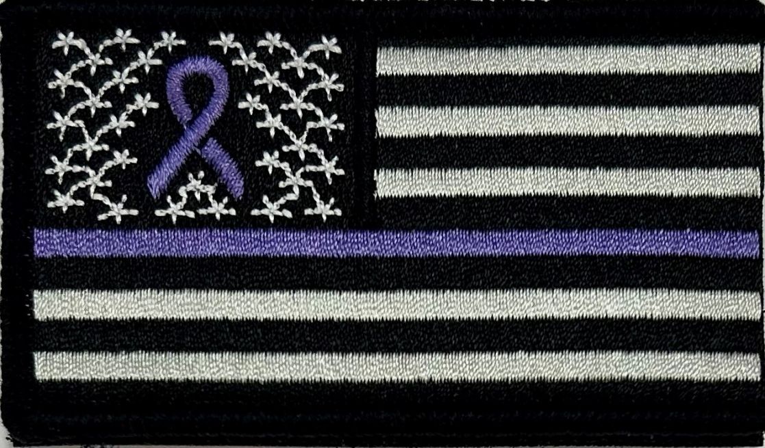 USA FLAG PATCH WITH PURPLE RIBBON - SEW ON.